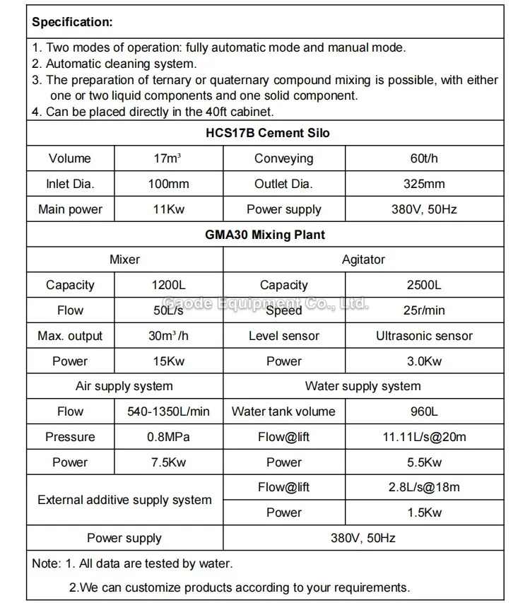 Gaodetec GMA30 China Full Automatic Jet Grouting Mixer with Cement Silo for Engineering Construction